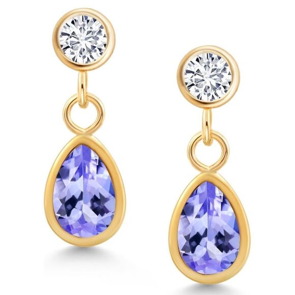 14K Yellow Gold with 0.89 Cttw Blue Tanzanite and White Diamond Post Earrings